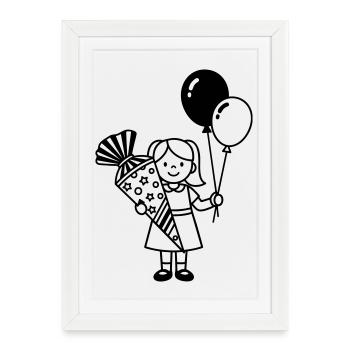 Fille inscrite à l’école avec cône d’école - Affiche encadrée (27 × 37 cm) - blanc - Devant