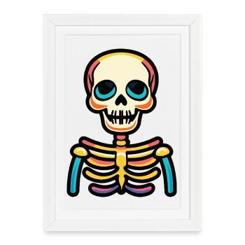 Squelette Halloween Bande Dessinée - Affiche encadrée (27 × 37 cm) - blanc - Devant