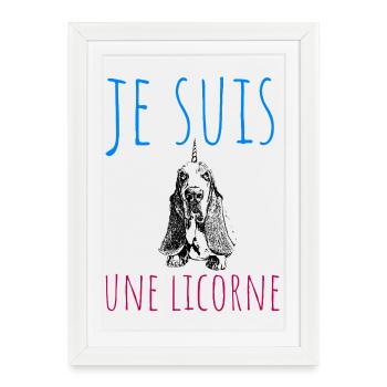 Je suis Une Licorne, chien déguisé - Affiche encadrée (27 × 37 cm) - blanc - Devant