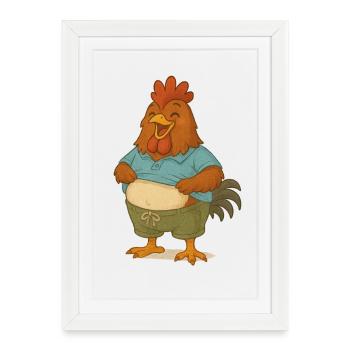 Lustiger Hahn im Faultier Style - Gerahmtes Poster (27 × 37 cm) - Weiß - Vorne