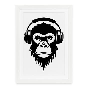 Edition Art Monkey Head Minimal Lines Shirt - Framed poster (27 × 37 cm) - white - Front