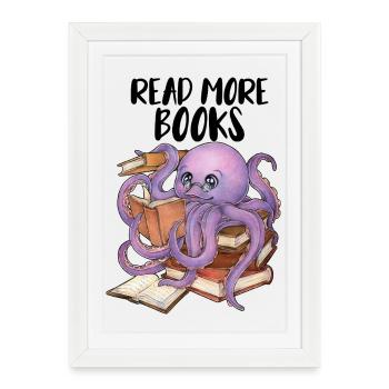 Reading Octopus in Stack of Books Book Gift - Framed poster (27 × 37 cm) - white - Front