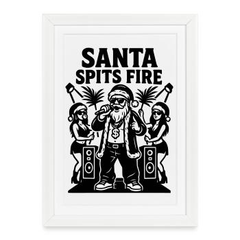Rapper Santa Claus Santa Spits Fire - Framed poster (27 × 37 cm) - white - Front
