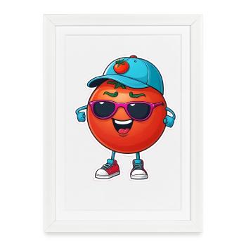 Tomato with cap and sunglasses - Framed poster (27 × 37 cm) - white - Front