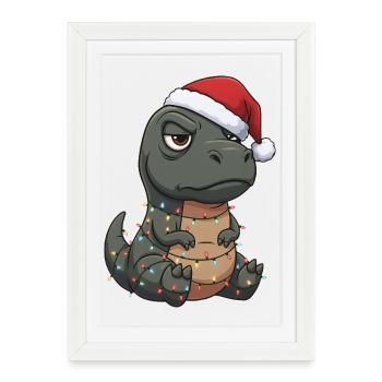 Mürrischer Dino Weihnachtsmann Clumsy Santa Gesche - Affiche encadrée (27 × 37 cm) - blanc - Devant