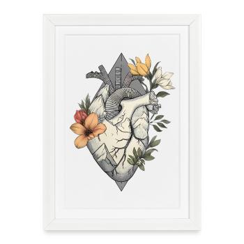 Anatomical heart with flowers and mountains - Framed poster (27 × 37 cm) - white - Front