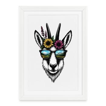 Gams Illustration Montagnes Eté - Affiche encadrée (27 × 37 cm) - blanc - Devant