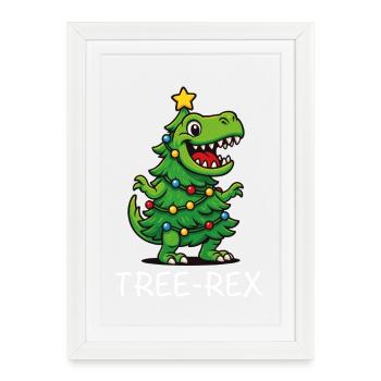 Tree Rex – Noël drôle de dinosaure - Affiche encadrée (27 × 37 cm) - blanc - Devant