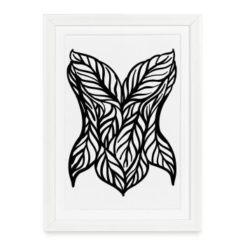 Corset à feuilles élégant – Art au trait inspiré de la nature - Affiche encadrée (27 × 37 cm) - blanc - Devant