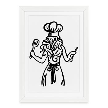 Mama's Soulfood Chef – Loving Kitchen Line Art - Framed poster (27 × 37 cm) - white - Front