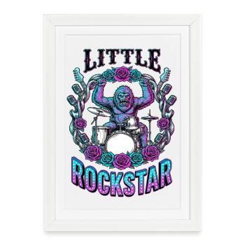 Petit Musicien de Rock Gorille - Affiche encadrée (27 × 37 cm) - blanc - Devant