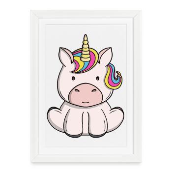 Dessin animé mignon de poney arc-en-ciel de la licorne magique Kawaii - Affiche encadrée (27 × 37 cm) - blanc - Devant