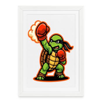 Mascotte du Boxing Turtle Fighter Power Punch - Affiche encadrée (27 × 37 cm) - blanc - Devant