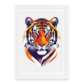 Empreinte colorée de tête de tigre, motif fier de tigre - Affiche encadrée (27 × 37 cm) - blanc - Devant