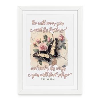 Versets bibliques Papillon chrétien - Affiche encadrée (27 × 37 cm) - blanc - Devant