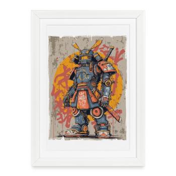 Art de rue samouraï mécanique - Affiche encadrée (27 × 37 cm) - blanc - Devant