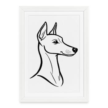 Art au trait minimaliste Whippet - Design élégant de chien - Affiche encadrée (27 × 37 cm) - blanc - Devant