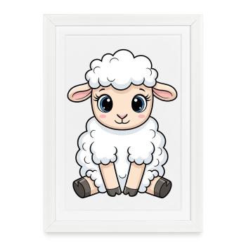 Cuddly Lamb Cartoon - Framed poster (27 × 37 cm) - white - Front