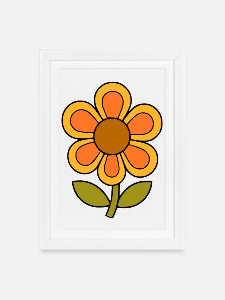 70er Jahre Blume Muster Retro flowerpower - Gerahmtes Poster (27 × 37 cm) - Weiß