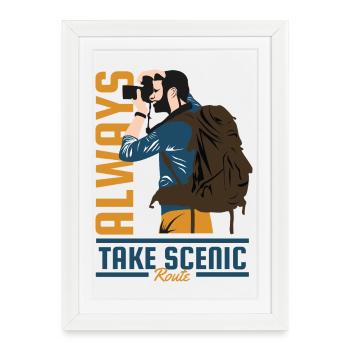 Always Take Scenic Route Travel Adventure - Framed poster (27 × 37 cm) - white - Front