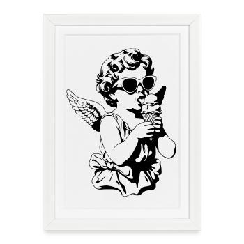 Un chérubin cool avec lunettes de soleil et glace - Affiche encadrée (27 × 37 cm) - blanc - Devant