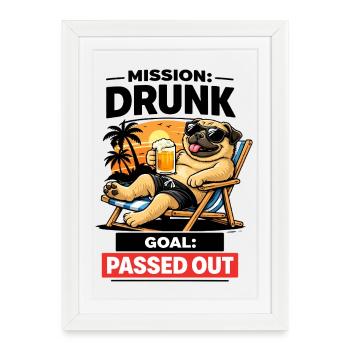 Sunset Pug Traînant Bière - Affiche encadrée (27 × 37 cm) - blanc - Devant
