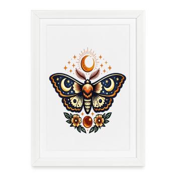 Lunar butterfly and stellar flowers - Framed poster (27 × 37 cm) - white - Front