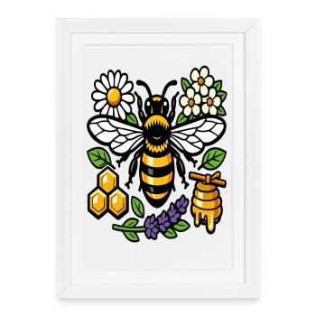 Bee and wildflowers - Framed poster (27 × 37 cm) - white - Front