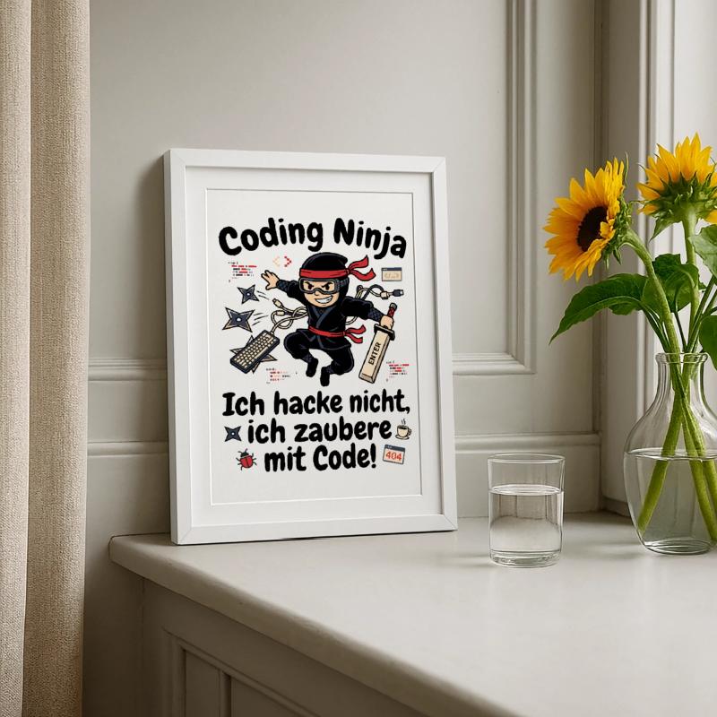 Coder Ninja Programmierer Humor Gerahmtes Poster (27 × 37 cm)