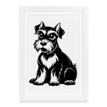 Ligne noire Schnauzer - Affiche encadrée (27 × 37 cm) - blanc - Devant