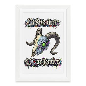Cyber Bouc - Crâne dur Cœur tendre - Affiche encadrée (27 × 37 cm) - blanc - Devant