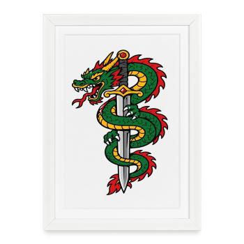 Dragon wrapped around tattoo style sword - Framed poster (27 × 37 cm) - white - Front