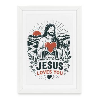 Jésus t’aime Art paisible - Affiche encadrée (27 × 37 cm) - blanc - Devant
