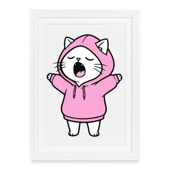 Chat en sweat à capuche - Affiche encadrée (27 × 37 cm) - blanc - Devant