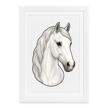 Portrait de cheval Lipizzan gris élégant - Affiche encadrée (27 × 37 cm) - blanc - Devant