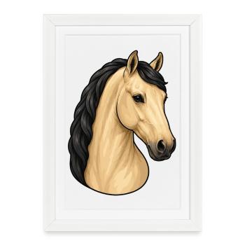 Portrait de cheval Lusitanien isabelle - Affiche encadrée (27 × 37 cm) - blanc - Devant