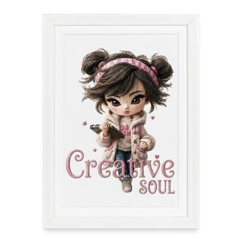 Carnet de croquis créatif d’âme de fille mignonne - Affiche encadrée (27 × 37 cm) - blanc - Devant
