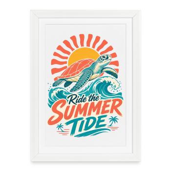 Summer Turtle Surf - Framed poster (27 × 37 cm) - white - Front