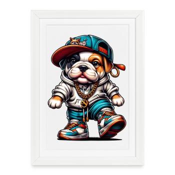Hip Hop Bulldog Toutou Chiot Streetwear Produits dérivés - Affiche encadrée (27 × 37 cm) - blanc - Devant