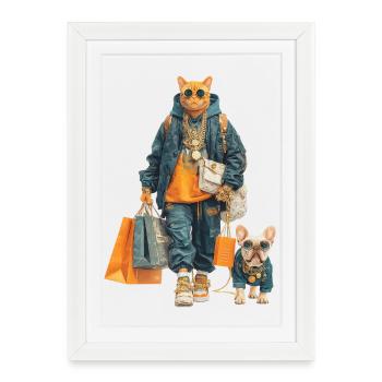 Glamourkatze im StreetwearDschungel - Gerahmtes Poster (27 × 37 cm) - Weiß - Vorne