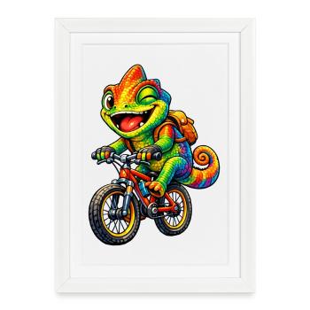 Chameleon on the bike - Framed poster (27 × 37 cm) - white - Front
