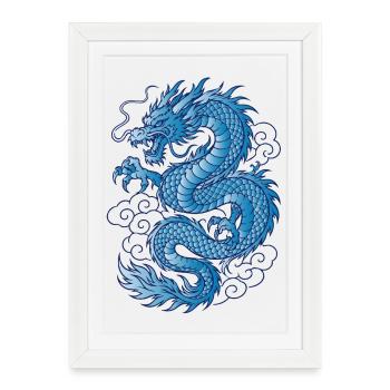 Design de tatouage de dragon asiatique bleu - Affiche encadrée (27 × 37 cm) - blanc - Devant
