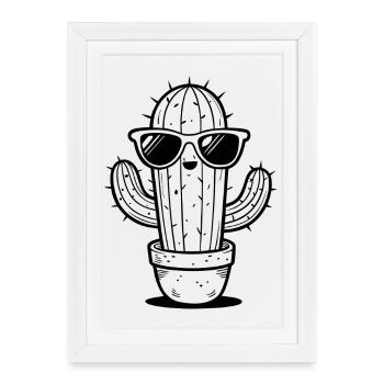 Lunettes de soleil cactus - Affiche encadrée (27 × 37 cm) - blanc - Devant