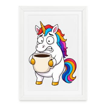 Surcharge de café licorne drôle - Affiche encadrée (27 × 37 cm) - blanc - Devant