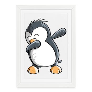Dab Dance Penguin - Tamponnage - Fun Comic - Cadeau - Affiche encadrée (27 × 37 cm) - blanc - Devant