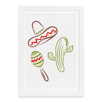 Mexique Cinco De Mayo Cactus Sombrero - Affiche encadrée (27 × 37 cm) - blanc - Devant