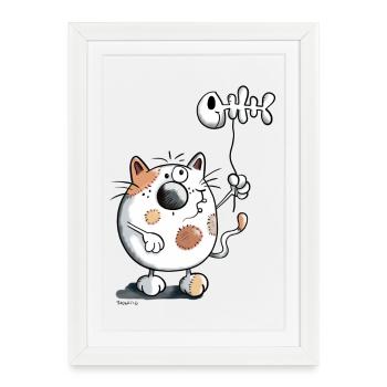 Chat avec un ballon de poisson - Affiche encadrée (27 × 37 cm) - blanc - Devant