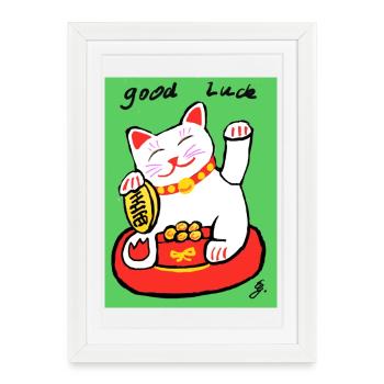 EG cat I tier I waving cat I porte-bonheur - Affiche encadrée (27 × 37 cm) - blanc - Devant