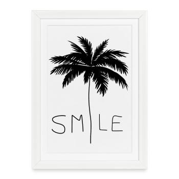 Smile Palmier Noir - Affiche encadrée (27 × 37 cm) - blanc - Devant