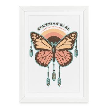 Bohemian Babe - Papillon Boho Rétro - Affiche encadrée (27 × 37 cm) - blanc - Devant